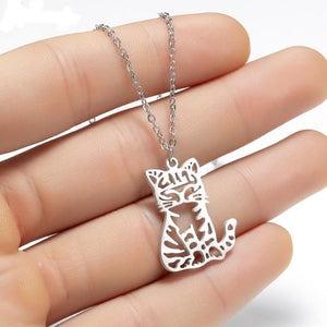Origami Cat Necklace in Silver