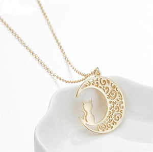 Gold Moon Cat Necklace