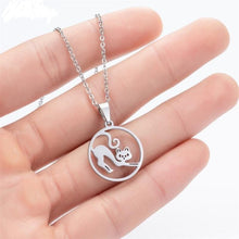 Load image into Gallery viewer, Silver Cheeky Cat Necklace with pendant
