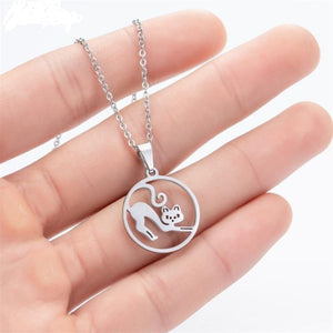 Silver Cheeky Cat Necklace with pendant