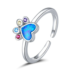 Colourful Paw Ring in Sterling Silver