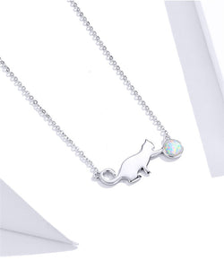 Opal Cat Necklace Sterling Silver