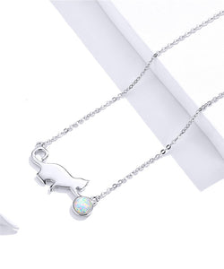 Opal Cat Necklace Sterling Silver