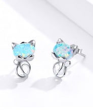 Load image into Gallery viewer, Opal Cat Stud Earrings Sterling Silver
