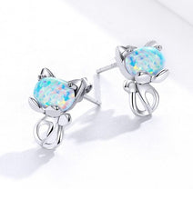 Load image into Gallery viewer, Opal Cat Stud Earrings Sterling Silver
