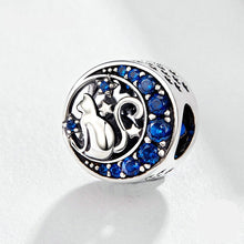 Load image into Gallery viewer, Blue Moon Cat Charm in Sterling Silver
