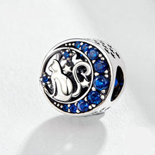 Load image into Gallery viewer, Blue Moon Cat Charm in Sterling Silver
