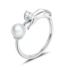 Load image into Gallery viewer, Leaping Cat Ring Sterling Silver and Pearl
