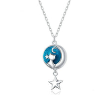 Load image into Gallery viewer, Blue Moon Cat Necklace in Sterling Silver
