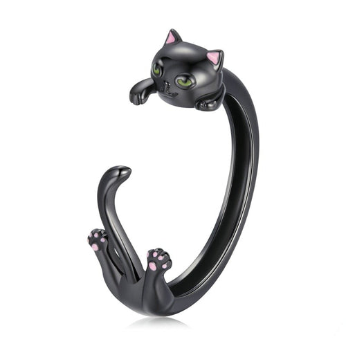 Meow Ring Black wth green eyes