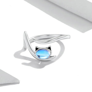 Moonstone Cat Ring Stering Silver