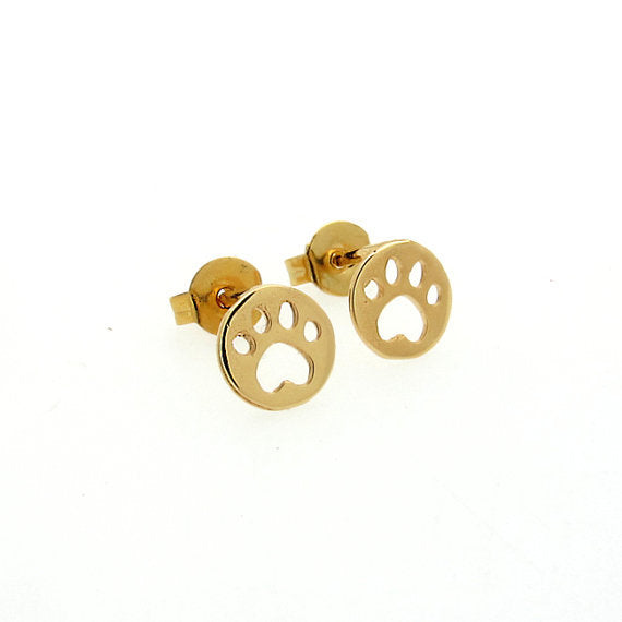 Gold Round Paw Stud Earrings