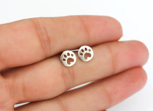 Silver Round Paw Stud Earrings