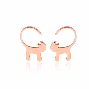 Rose Gold Curly Tailed Cat Stud Earrings