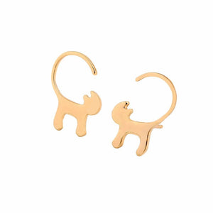 Gold Curly Tailed Cat Stud Earrings