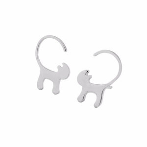Silver Curly Tailed Cat Stud Earrings