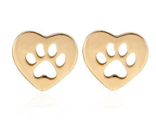 Load image into Gallery viewer, Gold Paw in Heart Stud Earrings
