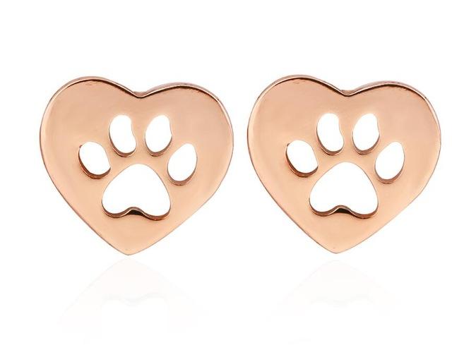 Rose Gold Paw in Heart Stud Earrings