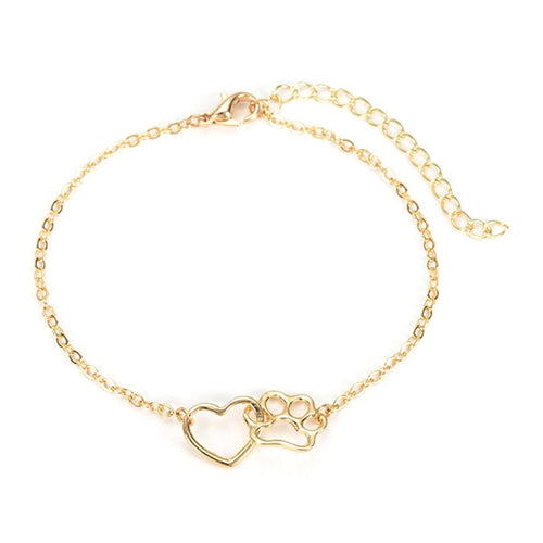 Gold Heart and Paw Adjustable Bracelet