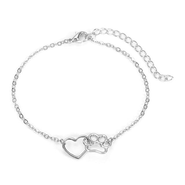Silver Heart and Paw Adjustable Bracelet