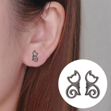 Load image into Gallery viewer, Seated Cat Black Stud Earrings
