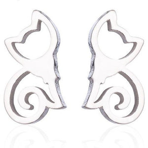 Seated Cat Silver Stud Earrings