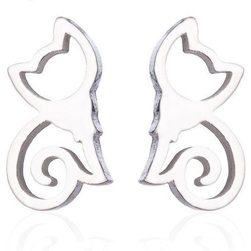 Seated Cat Silver Stud Earrings
