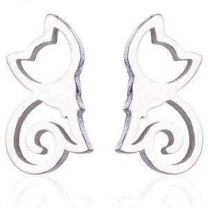 Seated Cat Silver Stud Earrings