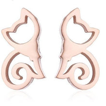 Load image into Gallery viewer, Seated Cat Rose Gold Stud Earrings
