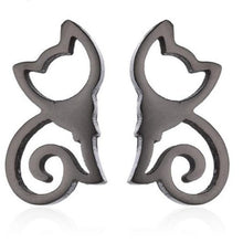Load image into Gallery viewer, Seated Cat Black Stud Earrings
