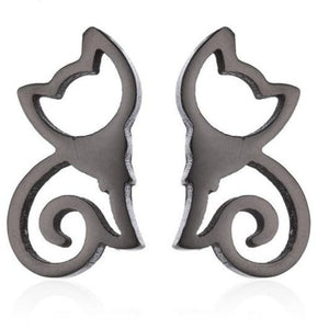 Seated Cat Black Stud Earrings